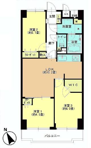 Floor plan. 3LDK, Price 36,900,000 yen, Occupied area 59.92 sq m , Balcony area 6.27 sq m