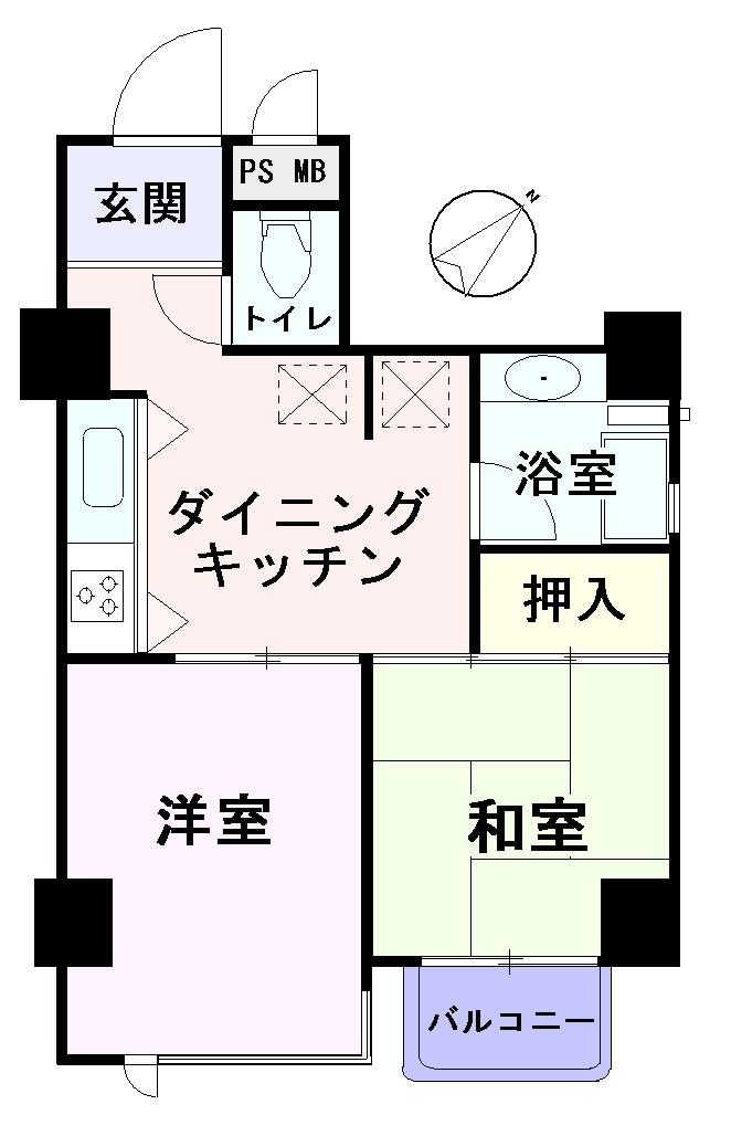 Floor plan. 2DK, Price 20.8 million yen, Occupied area 36.49 sq m , Balcony area 1.73 sq m