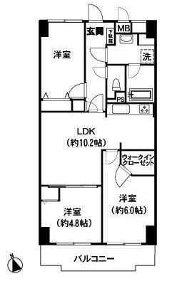Floor plan. 3LDK, Price 36,900,000 yen, Occupied area 59.92 sq m , Balcony area 6.27 sq m
