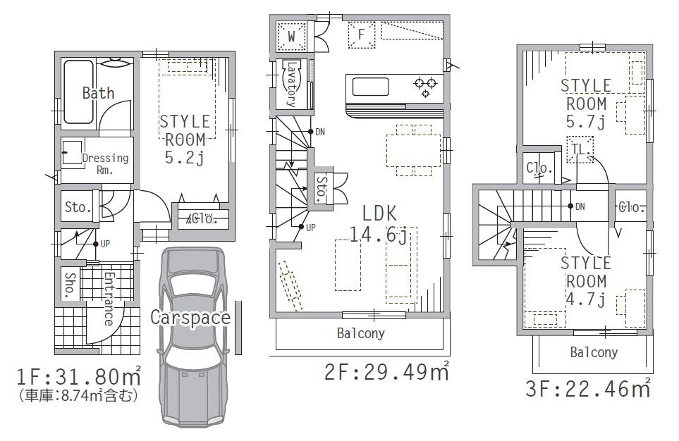 Floor plan. (1 Building), Price 56,800,000 yen, 2LDK+S, Land area 49.57 sq m , Building area 83.75 sq m