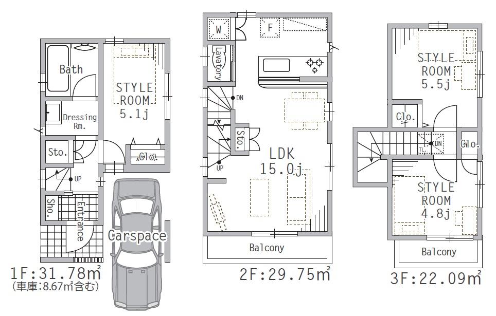 Floor plan. (Building 2), Price 56,800,000 yen, 2LDK+S, Land area 49.62 sq m , Building area 83.62 sq m