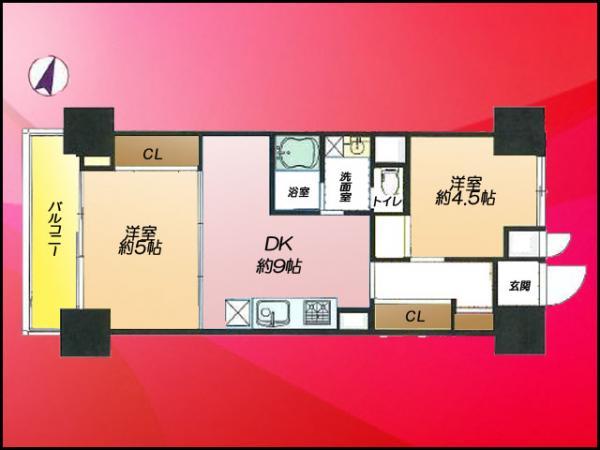 Floor plan. 2DK, Price 29,800,000 yen, Footprint 48.6 sq m , Balcony area 5.4 sq m
