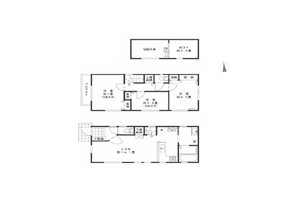 Floor plan. Price 53,800,000 yen, 3LDK, Land area 76.05 sq m , Building area 75.5 sq m