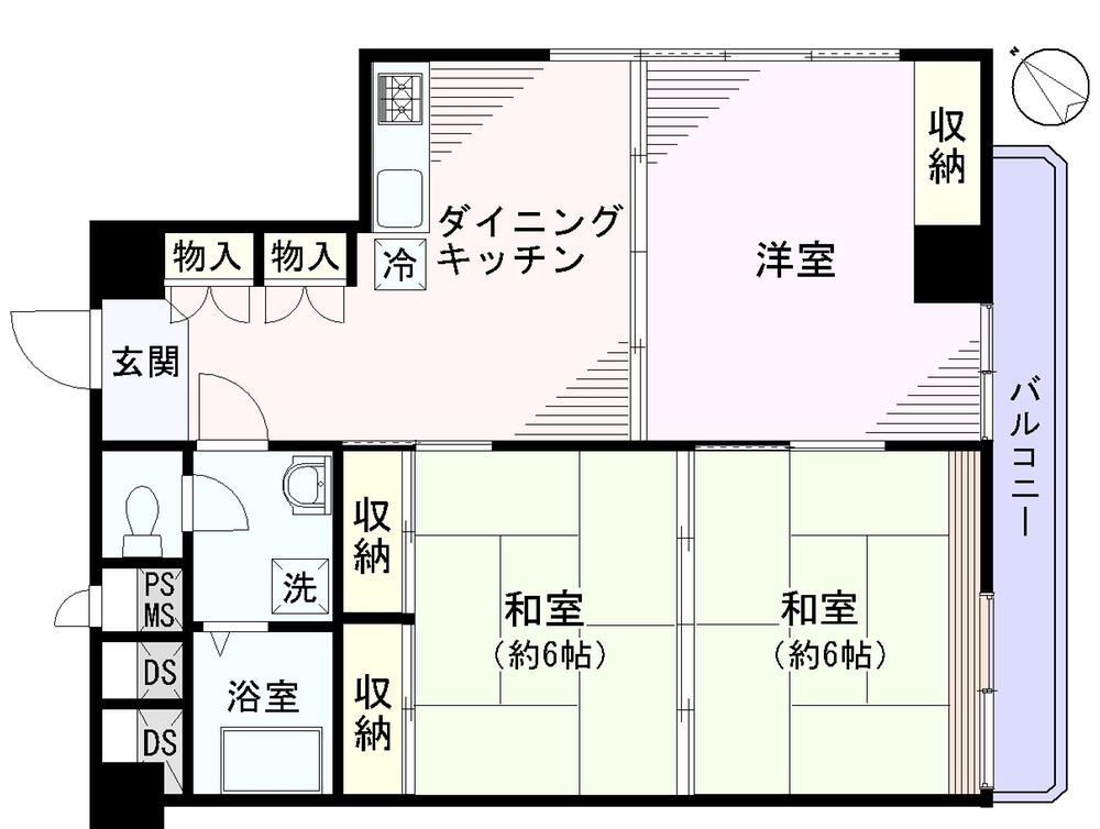 Floor plan. 3DK, Price 20.8 million yen, Occupied area 63.54 sq m , Balcony area 4.91 sq m