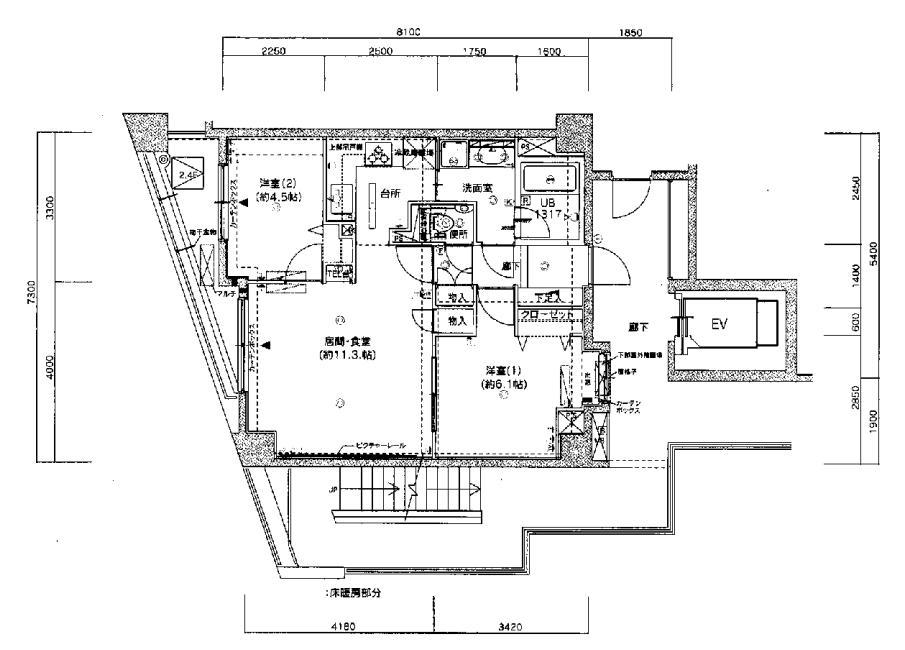 Floor plan. 2LDK, Price 37.5 million yen, Occupied area 57.89 sq m , Balcony area 6.26 sq m