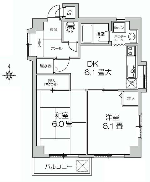Floor plan. 2DK, Price 19,800,000 yen, Occupied area 42.06 sq m , Balcony area 3.3 sq m