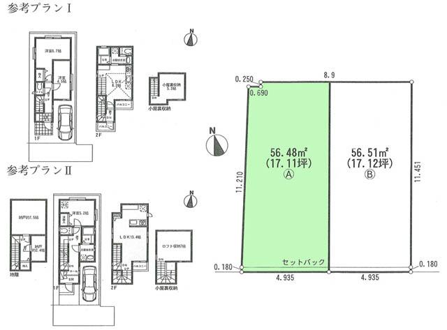 Compartment view + building plan example. Building plan example, Land price 37.5 million yen, Land area 56.48 sq m