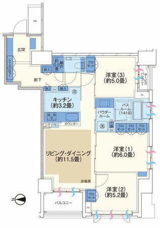  ■ 75E type ・ 3LDK + N footprint / 75.67 sq m balcony area / 4.17 sq m service balcony area / 1.88 sq m