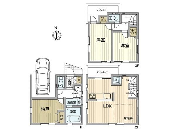 Floor plan. 45,800,000 yen, 3LDK, Land area 43.81 sq m , Building area 75.88 sq m Floor