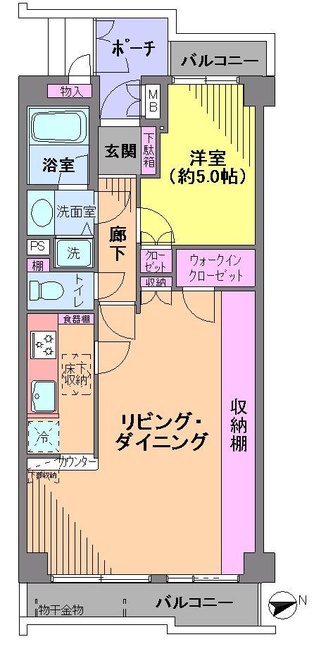 Floor plan. 1LDK, Price 28.8 million yen, Occupied area 52.05 sq m , Balcony area 6.94 sq m