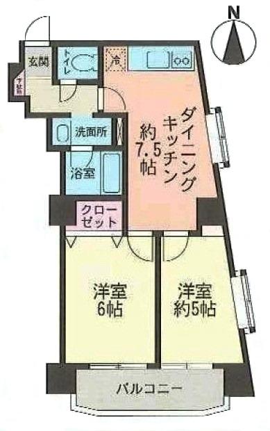 Floor plan. 2DK, Price 24,800,000 yen, Footprint 41.5 sq m , Balcony area 4.99 sq m