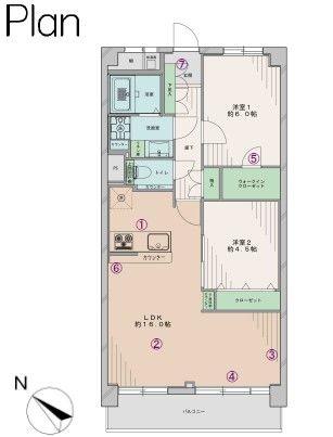 Floor plan. 2LDK, Price 33,800,000 yen, Occupied area 59.41 sq m , Balcony area 7.2 sq m Floor