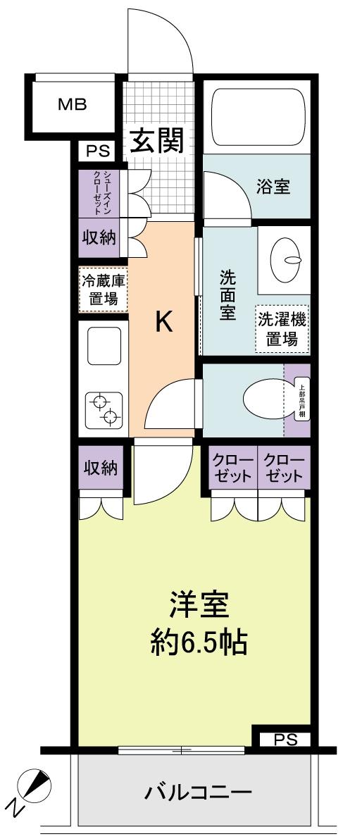 Floor plan. 1K, Price 19,800,000 yen, Occupied area 25.77 sq m , Balcony area 3.72 sq m
