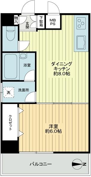 Floor plan. 1DK, Price 20.8 million yen, Footprint 32.4 sq m , Balcony area 5.4 sq m