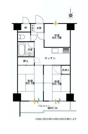 Floor plan. 3K, Price 24,800,000 yen, Occupied area 42.12 sq m , Balcony area 5.94 sq m