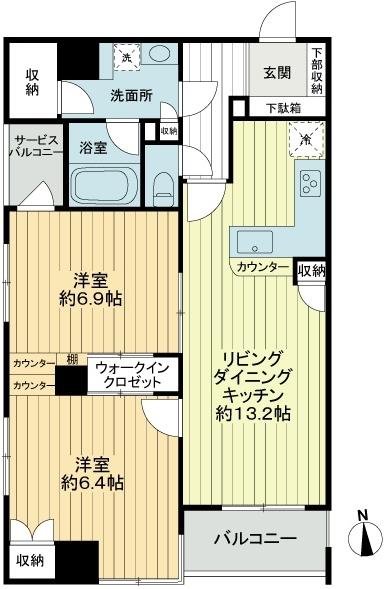 Floor plan. 2LDK, Price 54,900,000 yen, Occupied area 68.17 sq m , Balcony area 4.5 sq m