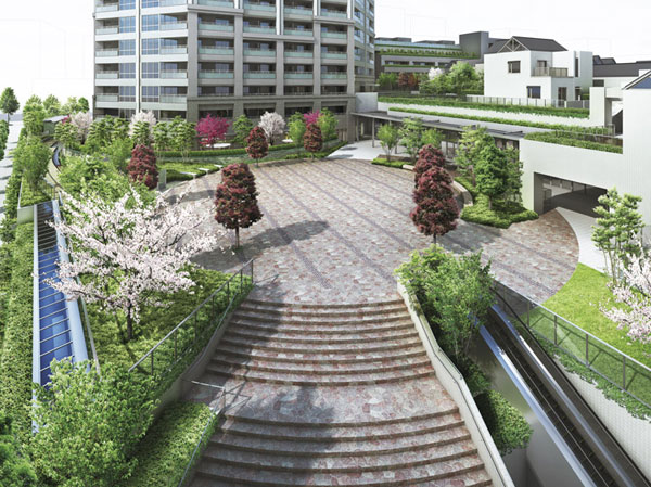 Shared facilities.  [Rest open space of about 800 sq m] Without worry of car, Prepared on site the Square Hashirimawareru with their children. Ease likely to make even a friend of the same apartment each other. (Square Rendering of Ayaka ※ )