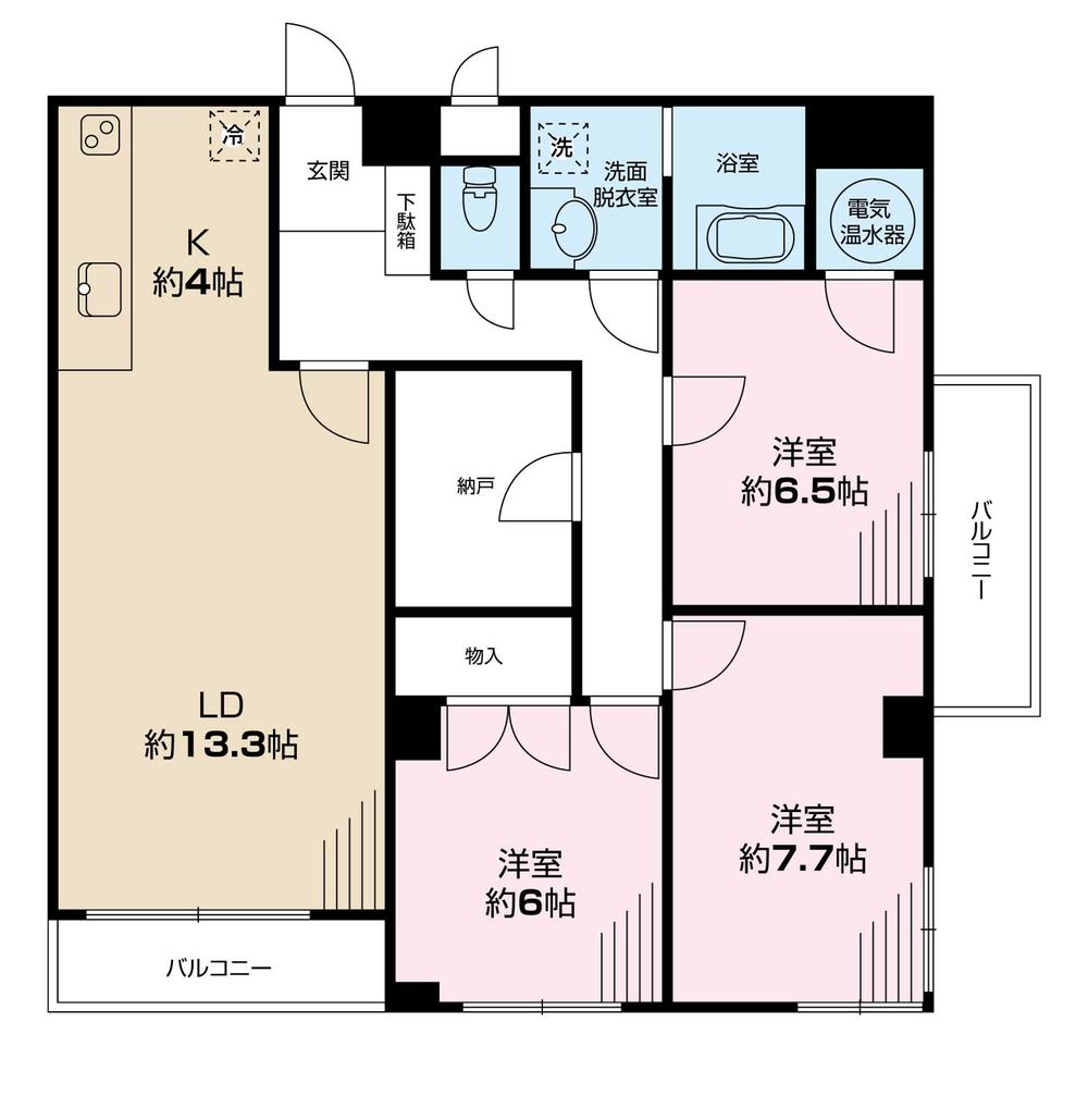 Floor plan. 3LDK + S (storeroom), Price 51,800,000 yen, Occupied area 91.42 sq m , Balcony area 7.18 sq m
