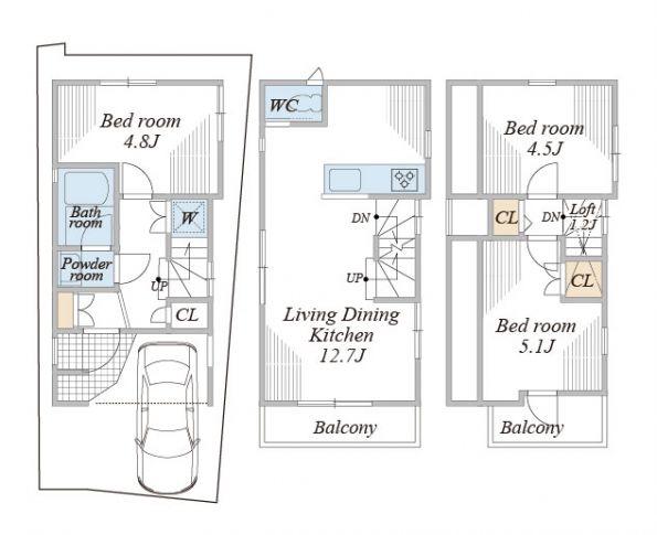 Floor plan. (B), Price 47,300,000 yen, 3LDK, Land area 40 sq m , Building area 60.99 sq m