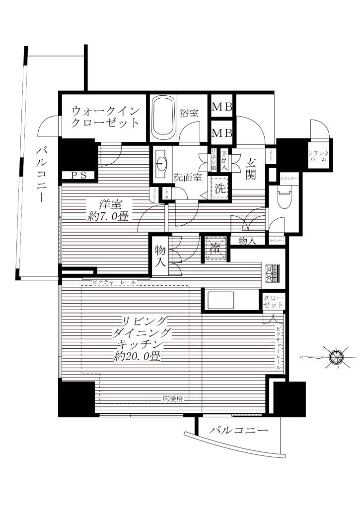 Floor plan. 1LDK, Price 67,900,000 yen, Footprint 65.4 sq m , Floor plan can be changed to the balcony area 11.16 sq m 2LDK