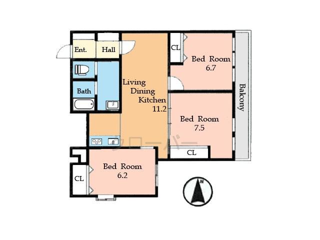Floor plan. 3LDK, Price 41,800,000 yen, Occupied area 83.71 sq m , Balcony area 8.4 sq m