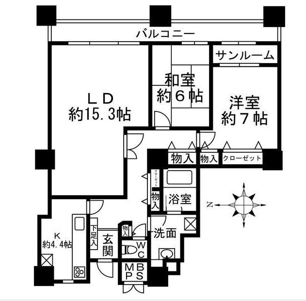 Floor plan. 2LDK, Price 43,800,000 yen, Occupied area 82.09 sq m , Balcony area 9.1 sq m