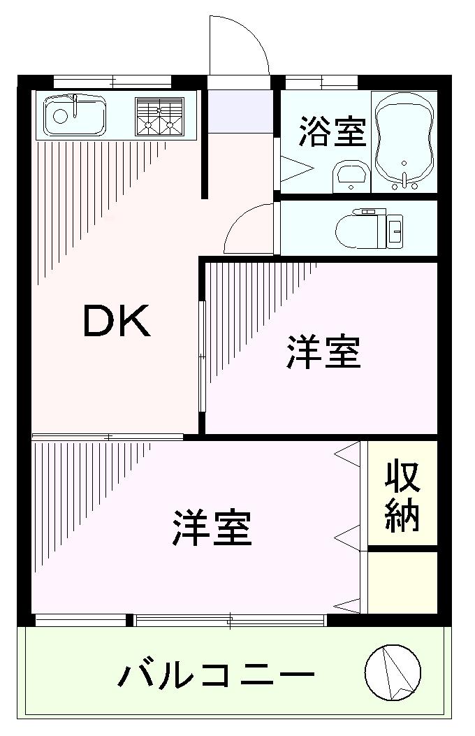 Floor plan. 2DK, Price 11 million yen, Footprint 34.4 sq m , Balcony area 8 sq m
