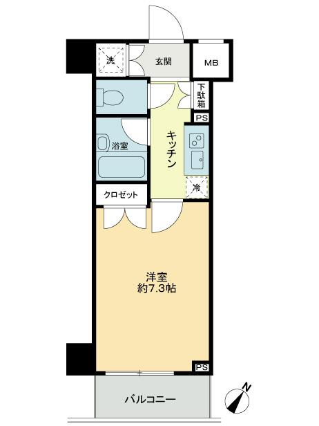 Floor plan. 1K, Price 19,800,000 yen, Footprint 23.2 sq m , Balcony area 3.19 sq m