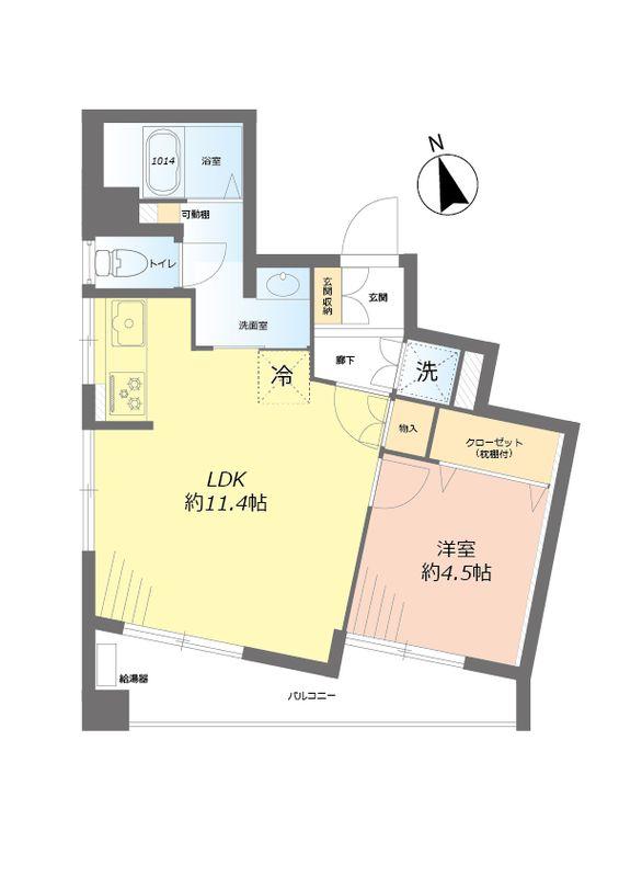 Floor plan. 1LDK, Price 16,990,000 yen, Footprint 39.8 sq m , Balcony area 7.7 sq m
