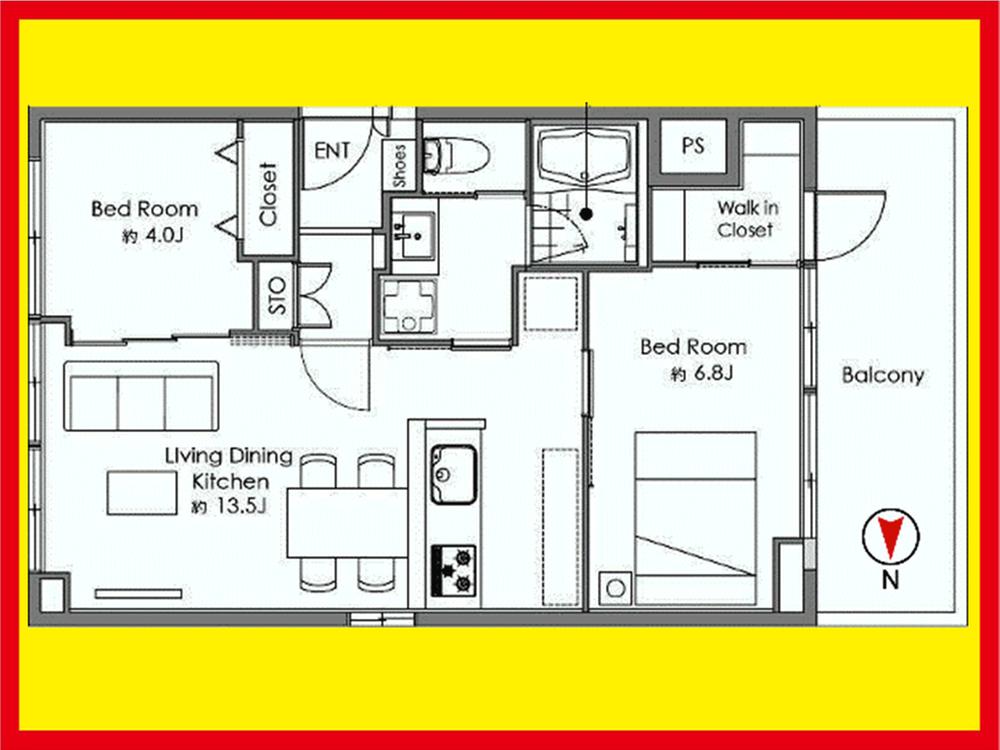 Floor plan. 2LDK, Price 26,800,000 yen, Occupied area 50.91 sq m , Balcony area 3 sq m