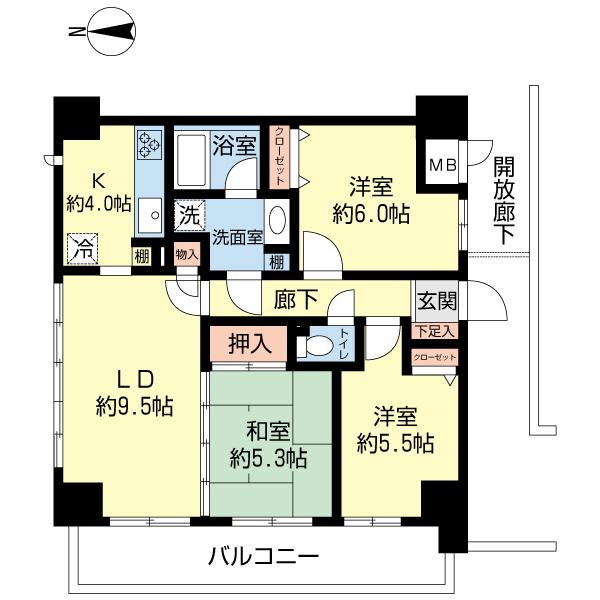 Floor plan. 3LDK, Price 38,800,000 yen, Occupied area 66.72 sq m , Balcony area 11.1 sq m Floor