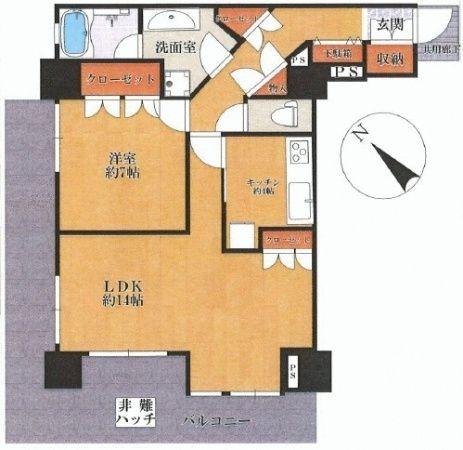 Floor plan. 1LDK, Price 59,800,000 yen, Occupied area 69.03 sq m , Balcony area 26.23 sq m southwest angle dwelling unit