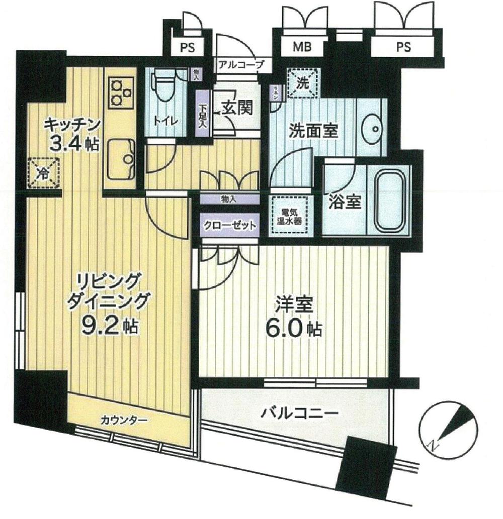 Floor plan. 1LDK, Price 40,800,000 yen, Occupied area 46.41 sq m , Balcony area 4.45 sq m