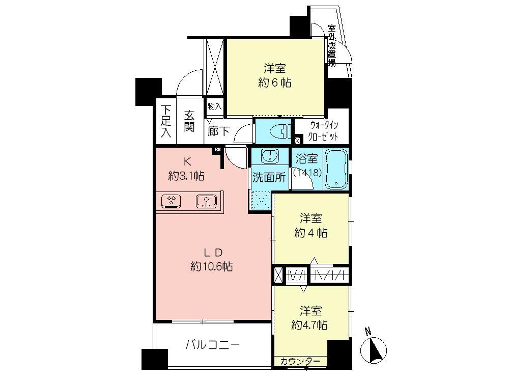 Floor plan. 3LDK + S (storeroom), Price 52,900,000 yen, Footprint 62.5 sq m , Balcony area 5.26 sq m