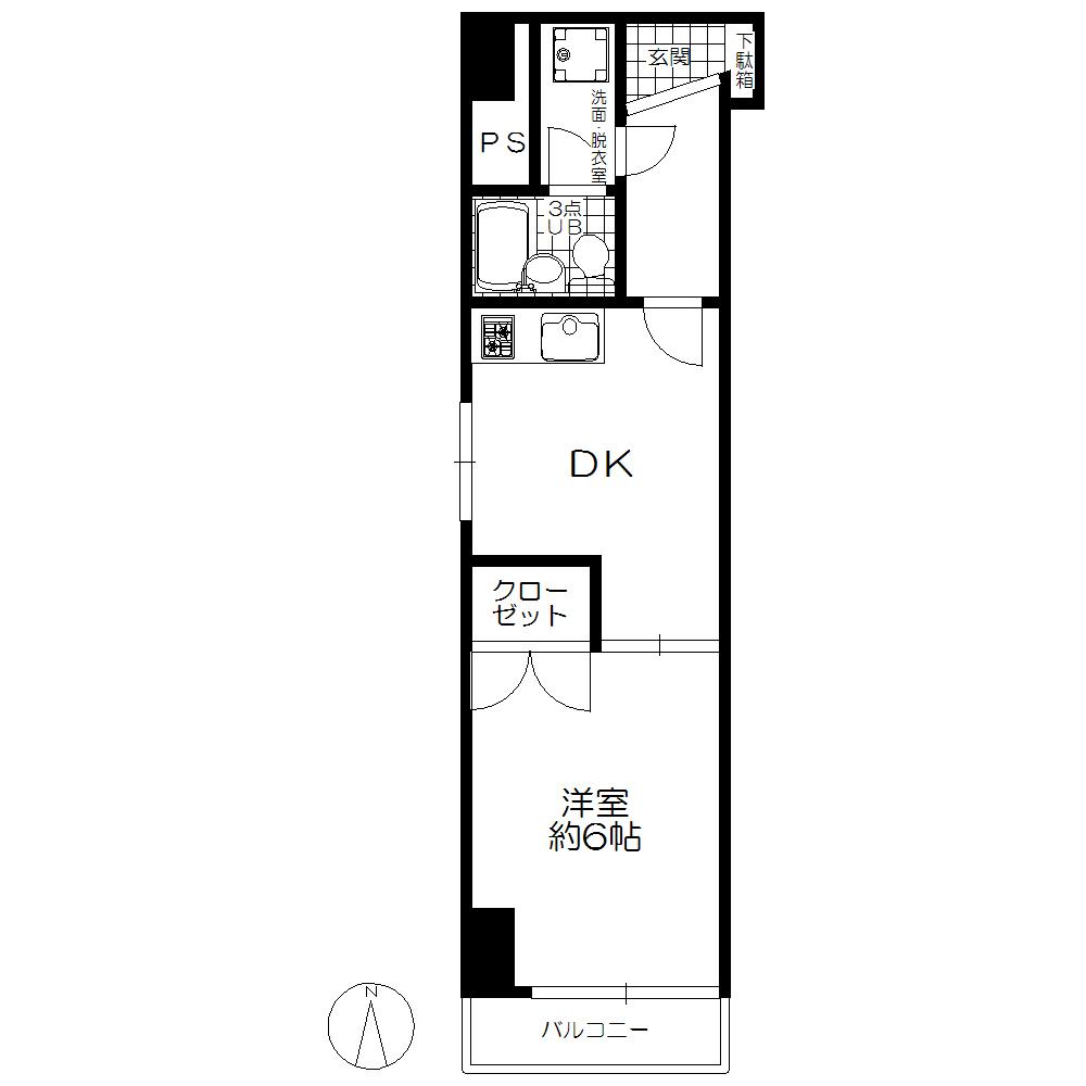 Floor plan. 1DK, Price 13 million yen, Occupied area 30.69 sq m , Balcony area 2.34 sq m