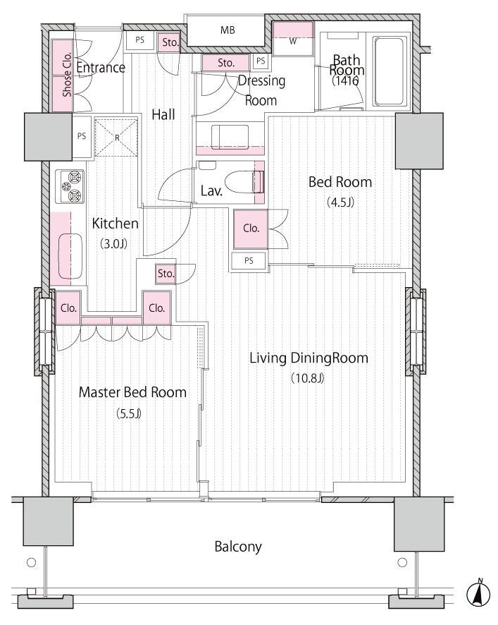 Floor plan. 2LDK, Price 49,800,000 yen, Footprint 55.3 sq m , Balcony area 11.88 sq m