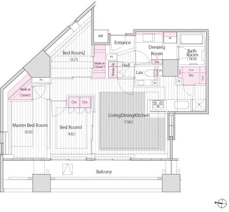 Floor plan. 3LDK, Price 60,800,000 yen, Occupied area 70.78 sq m , Balcony area 15.98 sq m