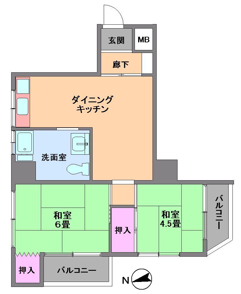Floor plan. 2DK, Price 14.8 million yen, Occupied area 42.61 sq m , Balcony area 4.8 sq m