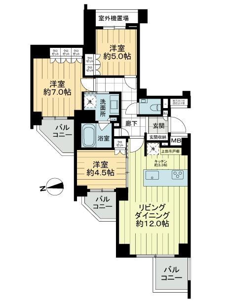Floor plan. 3LDK, Price 64,900,000 yen, Occupied area 73.17 sq m , Balcony area 10.77 sq m
