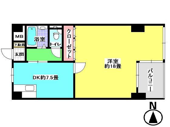 Floor plan. 1DK, Price 21,800,000 yen, Occupied area 53.46 sq m , Balcony area 4.86 sq m