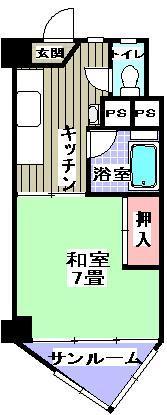 Floor plan. 1K, Price 9.8 million yen, Bright room by occupied area 26.83 sq m solarium