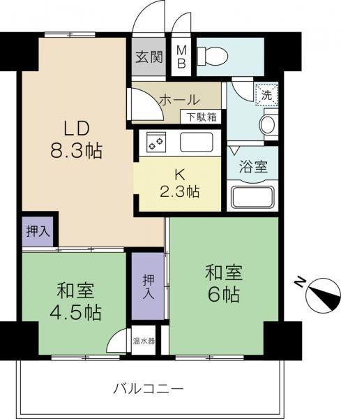 Floor plan. 2LDK, Price 28,900,000 yen, Occupied area 48.36 sq m , Balcony area 8.37 sq m