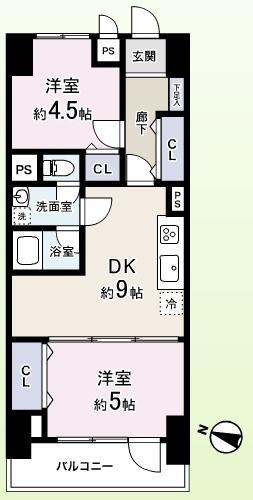 Floor plan. 2DK, Price 29,800,000 yen, Footprint 48.6 sq m , Balcony area 5.4 sq m