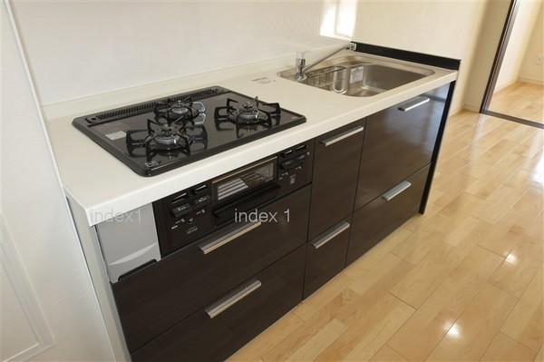 Kitchen. Dishes Hakadori likely in the 3-burner stove