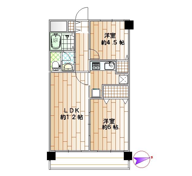 Floor plan. 2LDK, Price 25,800,000 yen, Occupied area 47.25 sq m , Balcony area 7.83 sq m