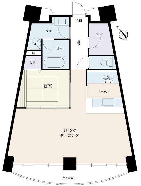 Floor plan. 1LDK, Price 38,800,000 yen, Occupied area 60.58 sq m , Balcony area 6.13 sq m