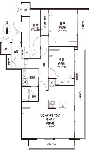 Floor plan. 2LDK + S (storeroom), Price 43,800,000 yen, Occupied area 71.58 sq m , Balcony area 15.85 sq m