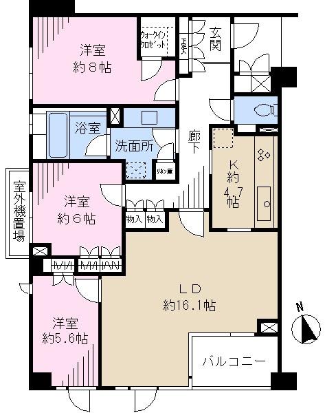 Floor plan. 3LDK, Price 96 million yen, Occupied area 95.35 sq m , Balcony area 5.4 sq m