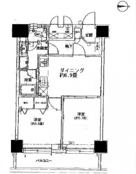 Floor plan. 2DK, Price 27,800,000 yen, Occupied area 45.92 sq m , Balcony area 7.28 sq m