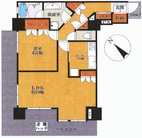 Floor plan. 1LDK, Price 59,800,000 yen, Occupied area 69.03 sq m , Balcony area 26.23 sq m